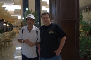 James Downing meets Alice Cooper at their hotel